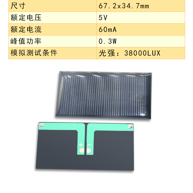 ソーラーパネル67.2*34.7 5v 60ma