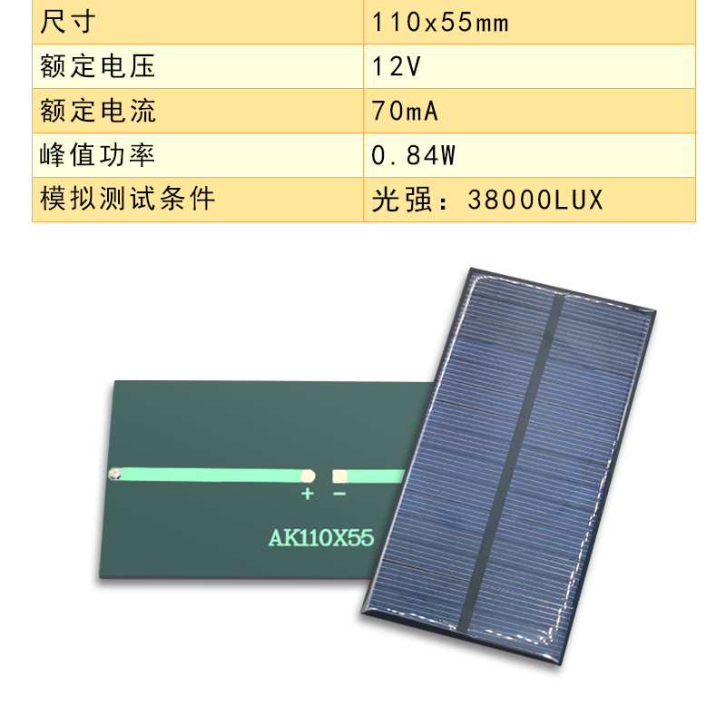 ソーラーパネル110*55 12v 70ma