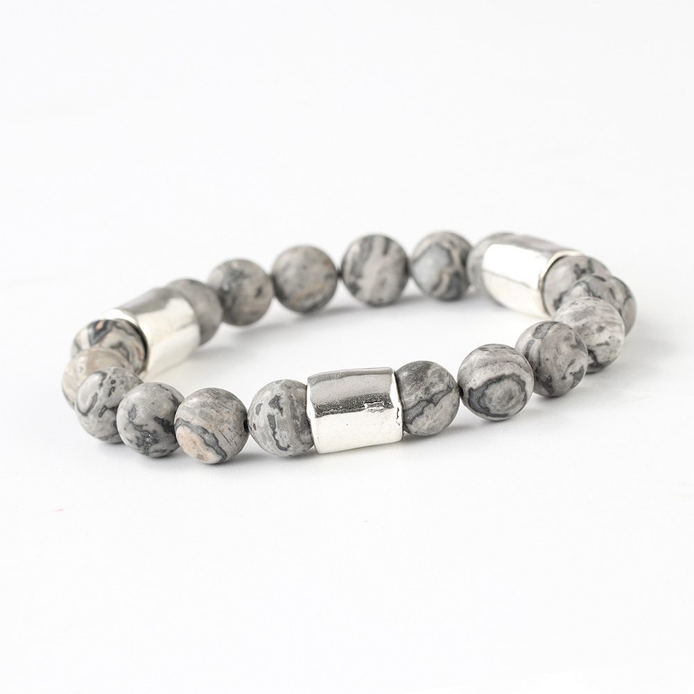 ストライプの瑪瑙 (銀色のボタン)