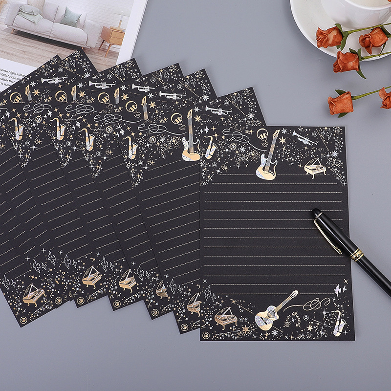 音楽ブラック便箋 (8枚1セット)