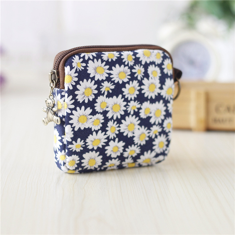 紺色の菊-綿のバッグ