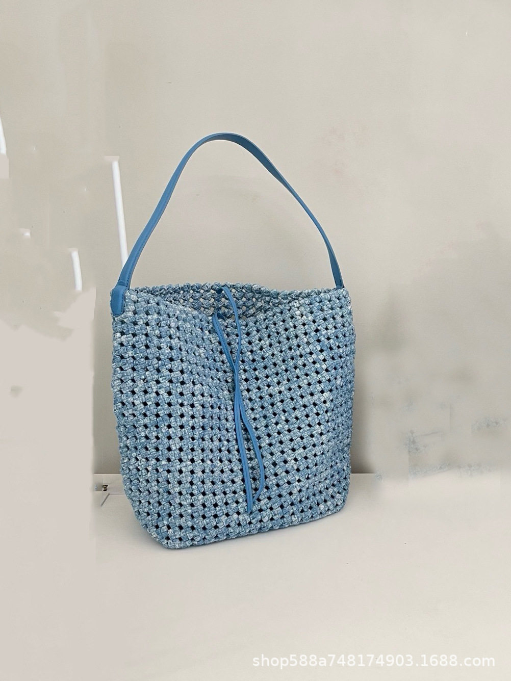 ラージデニム スノーフレークブルー＋インナーバッグ デニム レザー付き