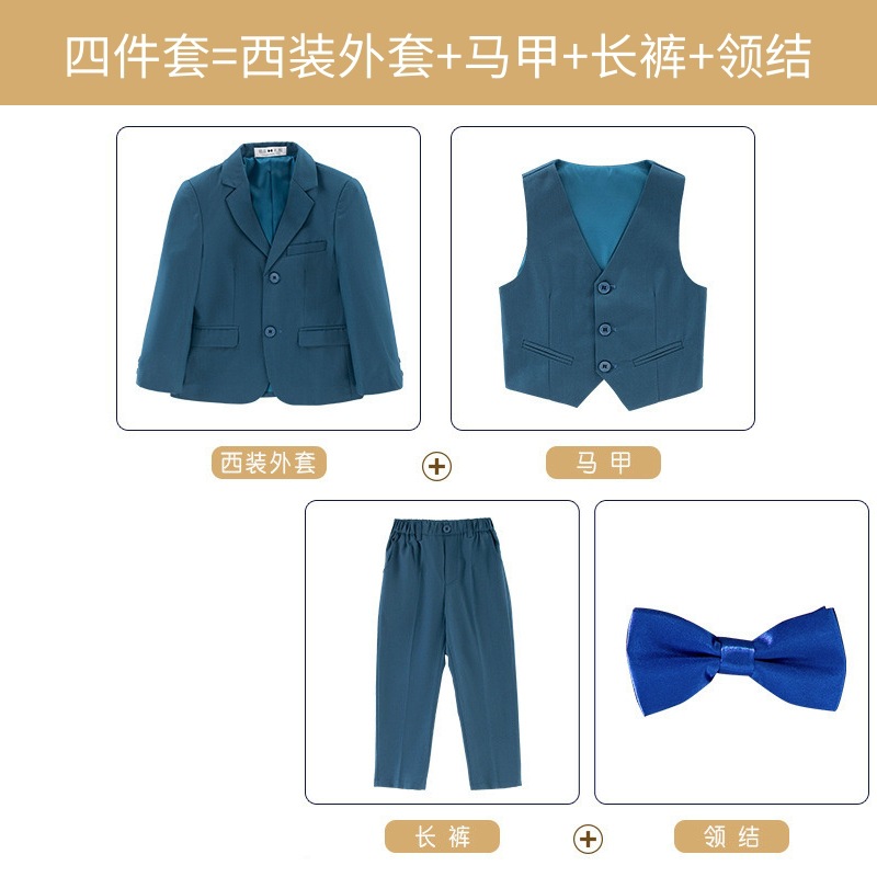 シーブルー（ジャケット＋ベスト＋パンツ）胸スカーフ＋ブルー蝶ネクタイ