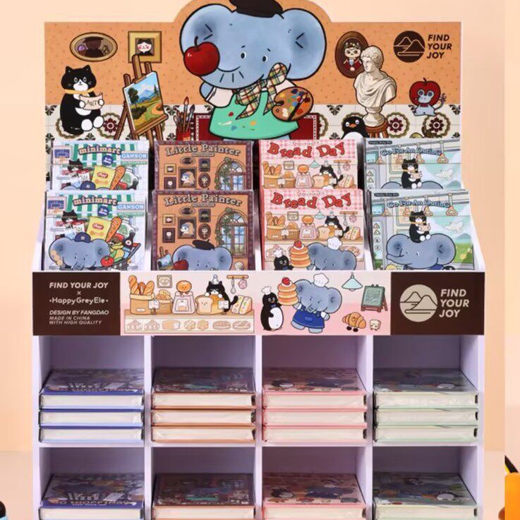 ハッピーエレファント グレイシリーズ (80枚混合ショット、無料ディスプレイスタンド)