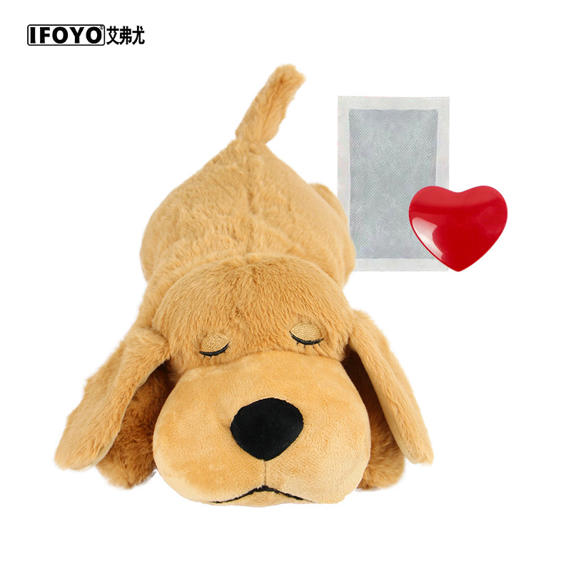 薄い茶色の犬 + 発熱パック (心拍付属品付き)