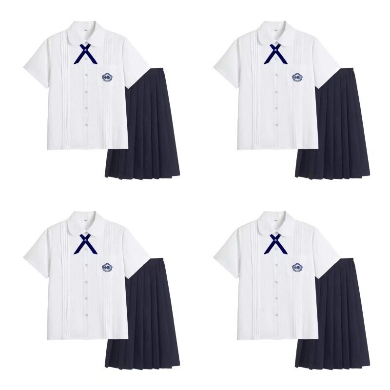 レディーススタイル【半袖＋黒クロスボウタイ＋紺ミディスカート】