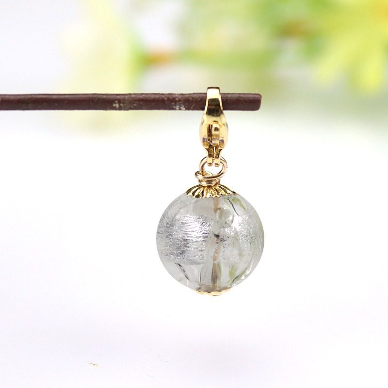 透明銀箔エッセンシャルオイルビーズペンダント（ロブスタークラスプ）