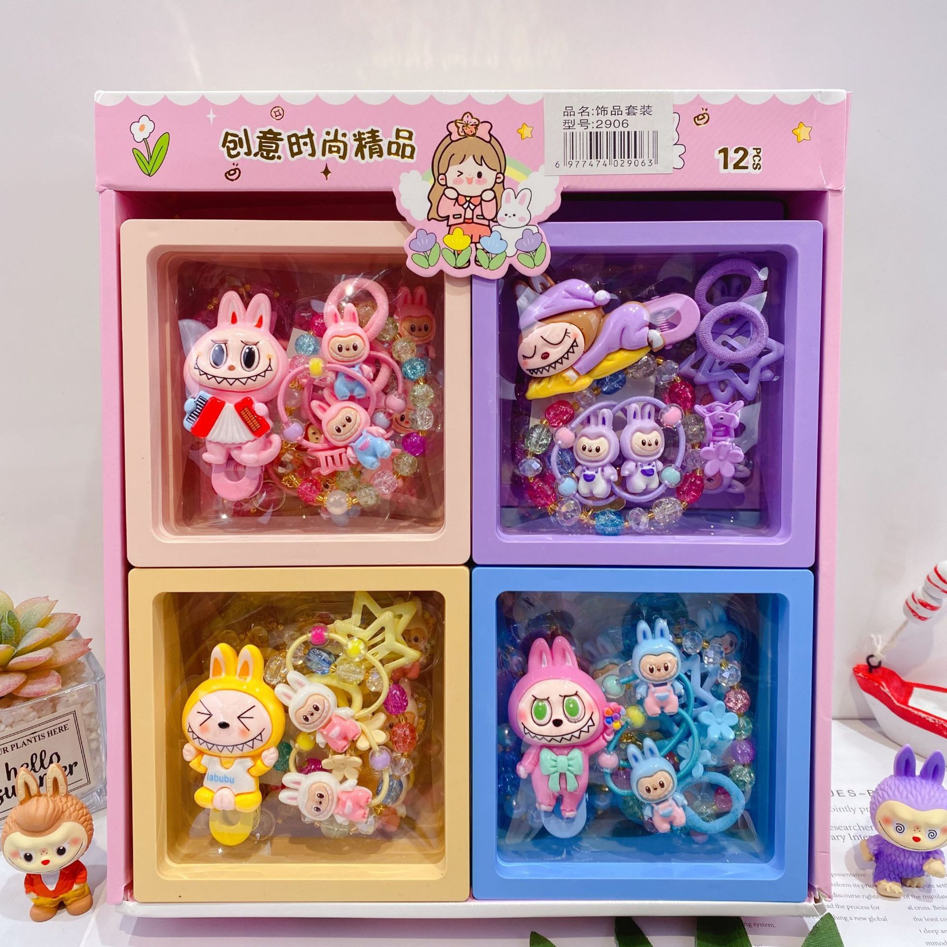 2927 ラブブ ヘアクリップ クリスタル ブレスレット ジュエリー セット