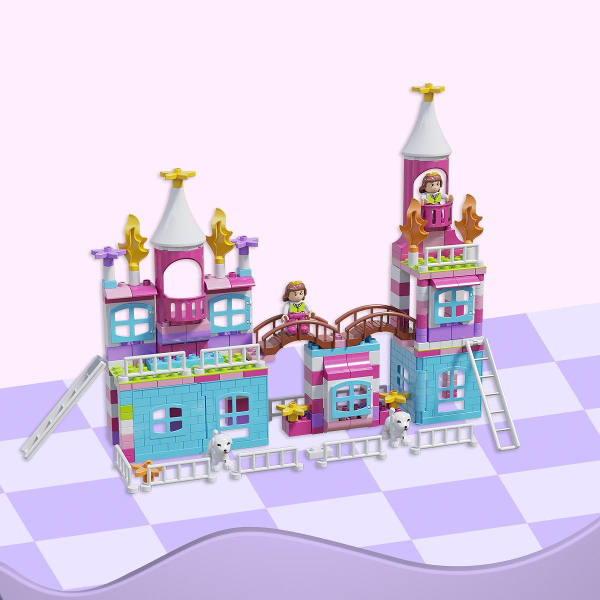 222 大きな粒子の女の子の城の積み木