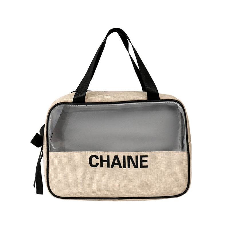 Pvcダブル手提げベージュ大サイズ