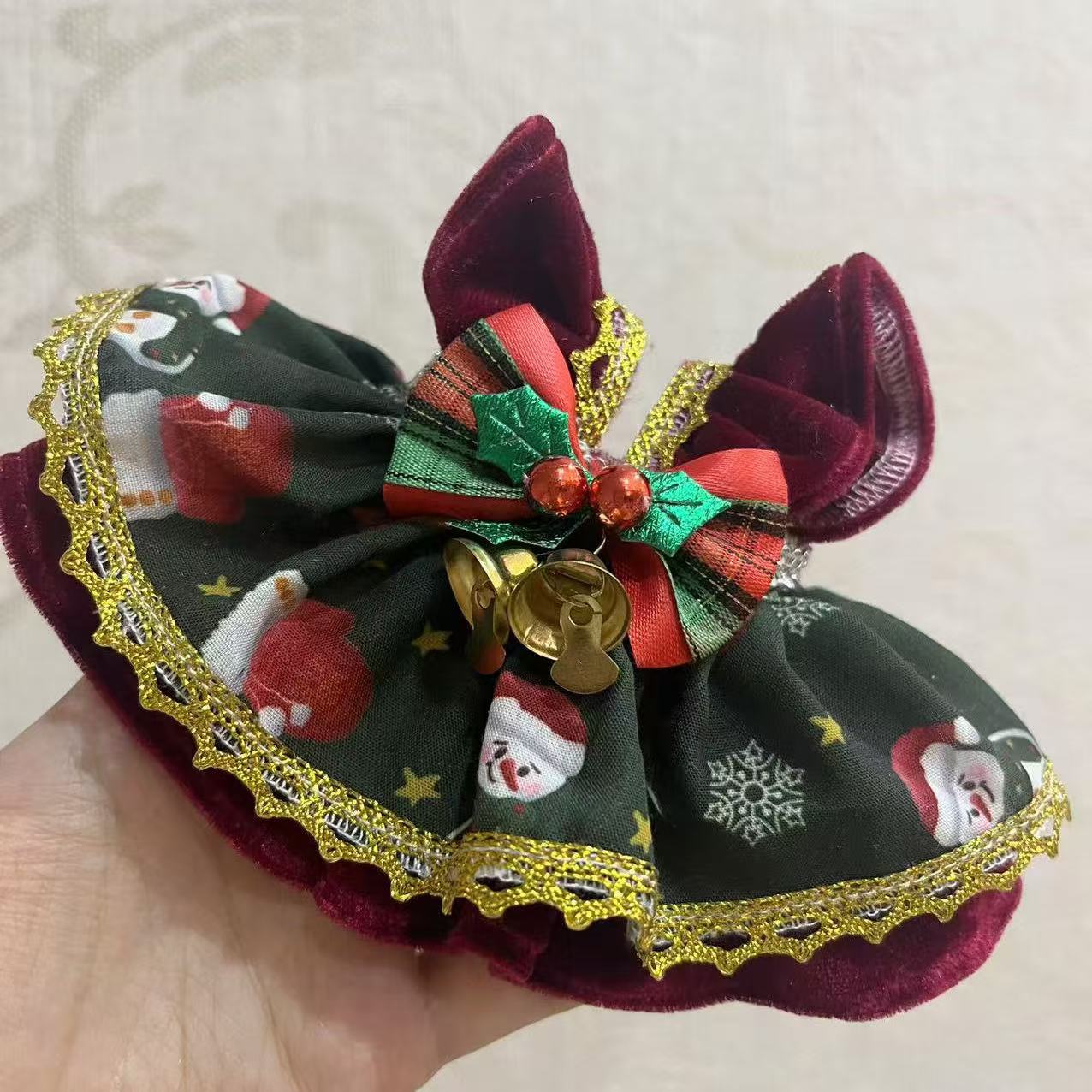 クリスマスレッドとグリーンのコントラストベルスノーマンプリンセスドレス