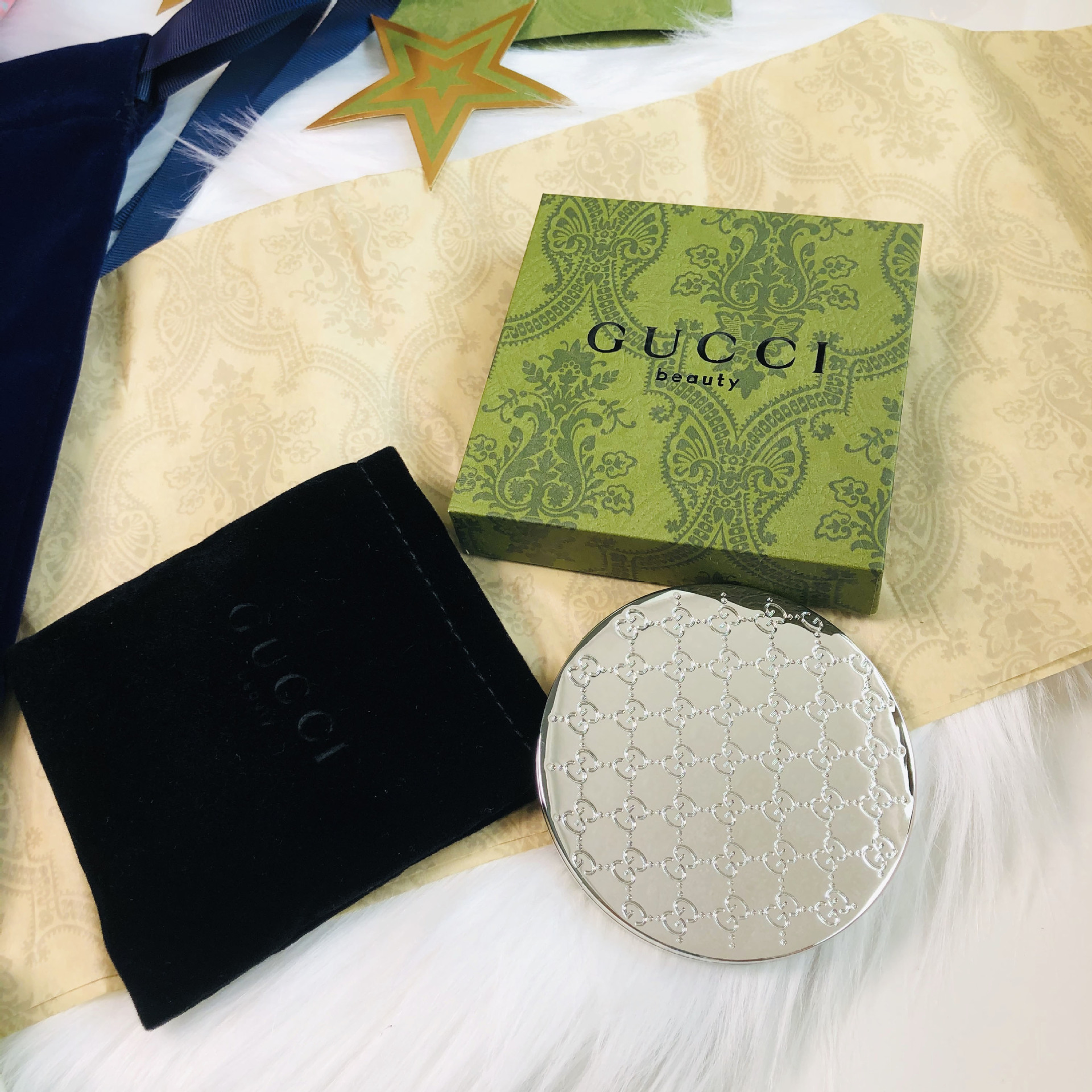 本物の GG シルバーミラー + ベルベットバッグ + ギフトボックス