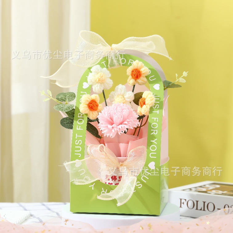 カーネーション抱き桶花-黄手提げカラーケース