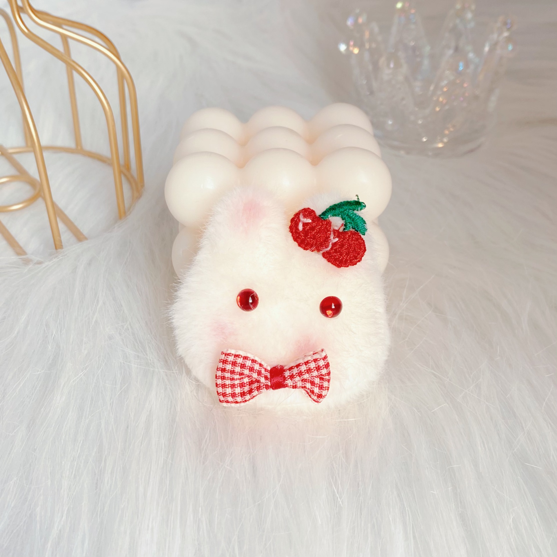 5#刺繍入りチェリーリボンウサギのカモノハシクリップ