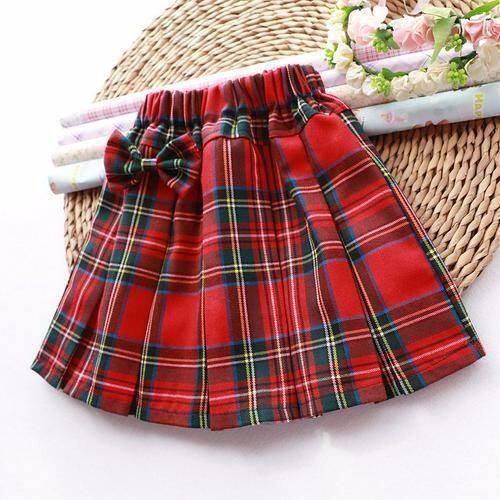 黄色のストライプと赤のチェック柄の学生服スカート