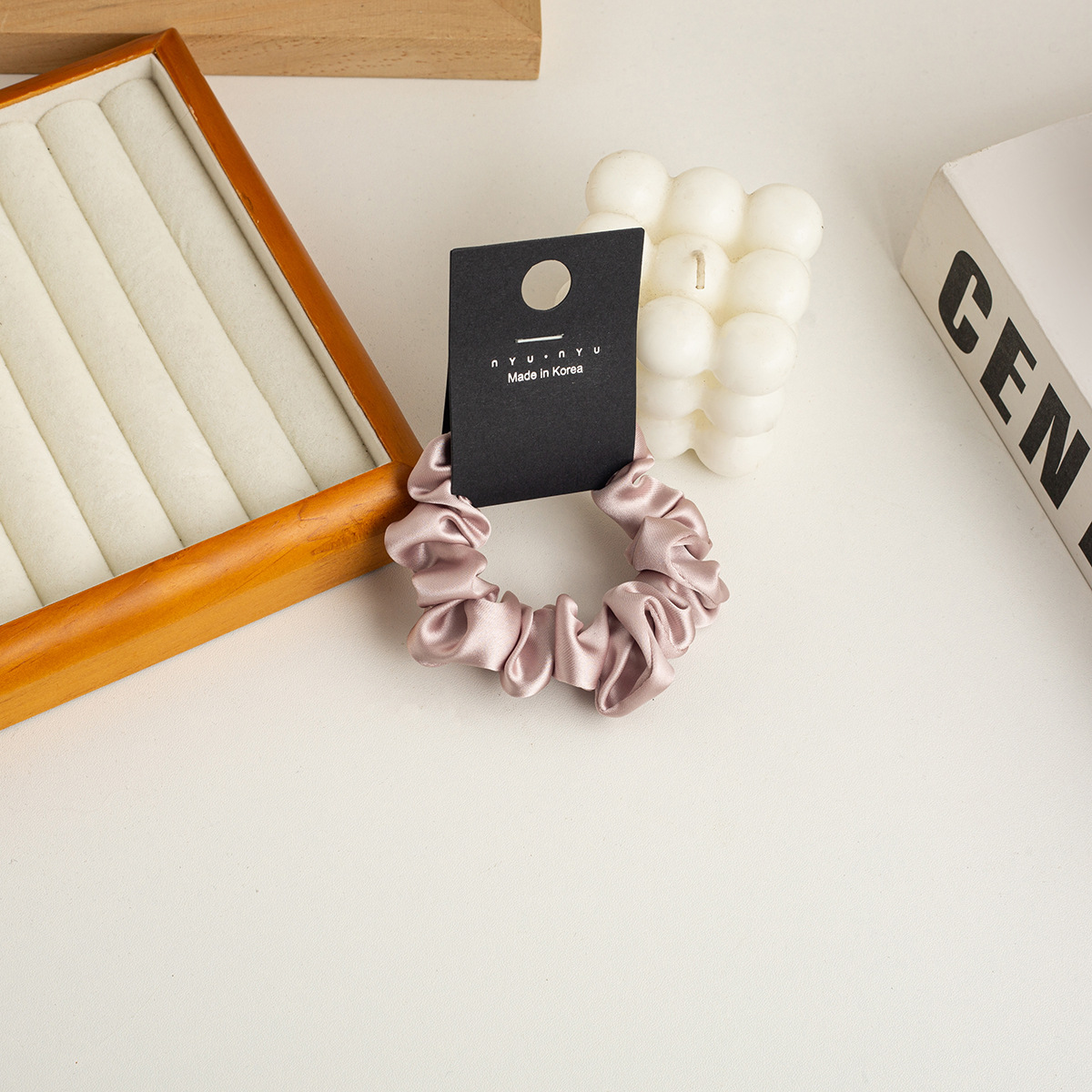 小腸サテン韓国ピンクヘアゴム