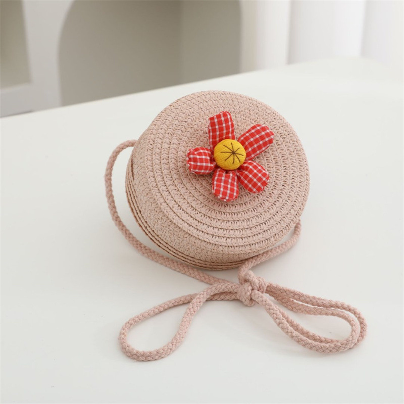 ピンクレッドフラワーラウンドバッグ 直径12cm