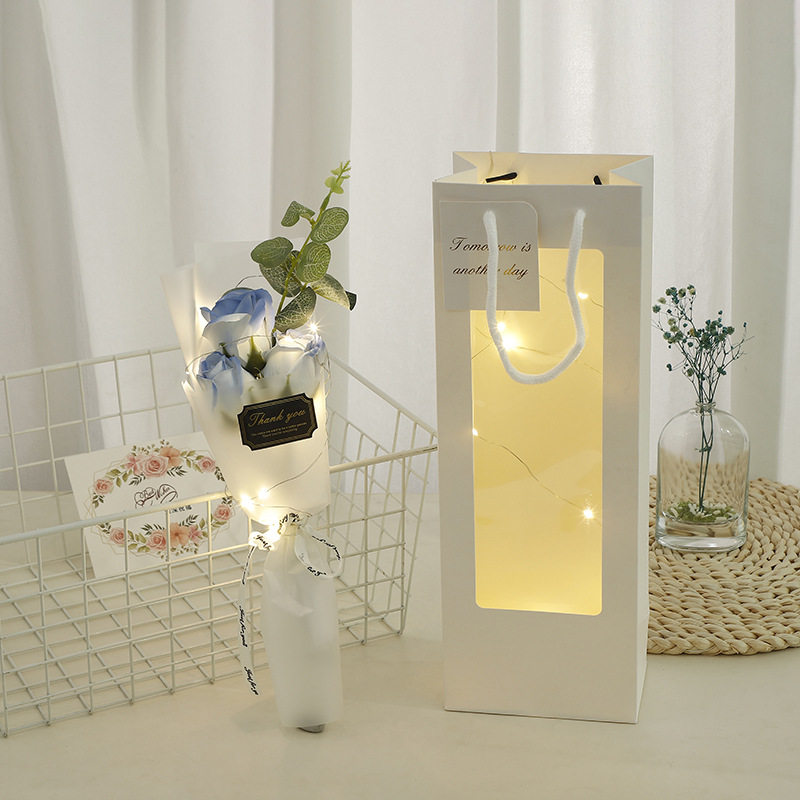 バラ3本【クラッシュアイスブルー】ライト付き、ウィンドウバッグ付き