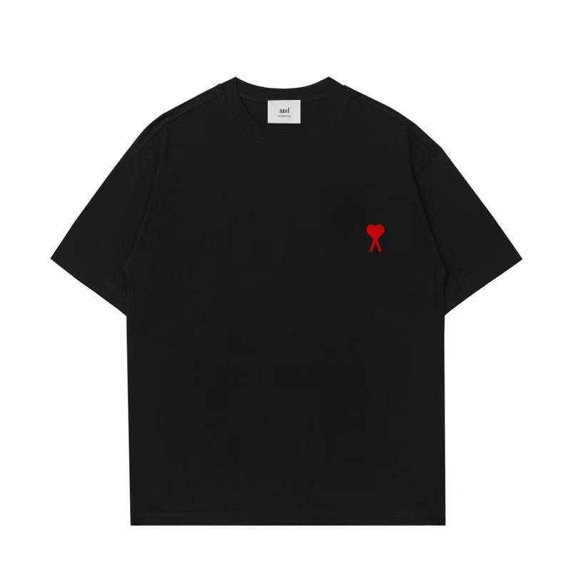 ブラック T シャツ刺繍ハート A