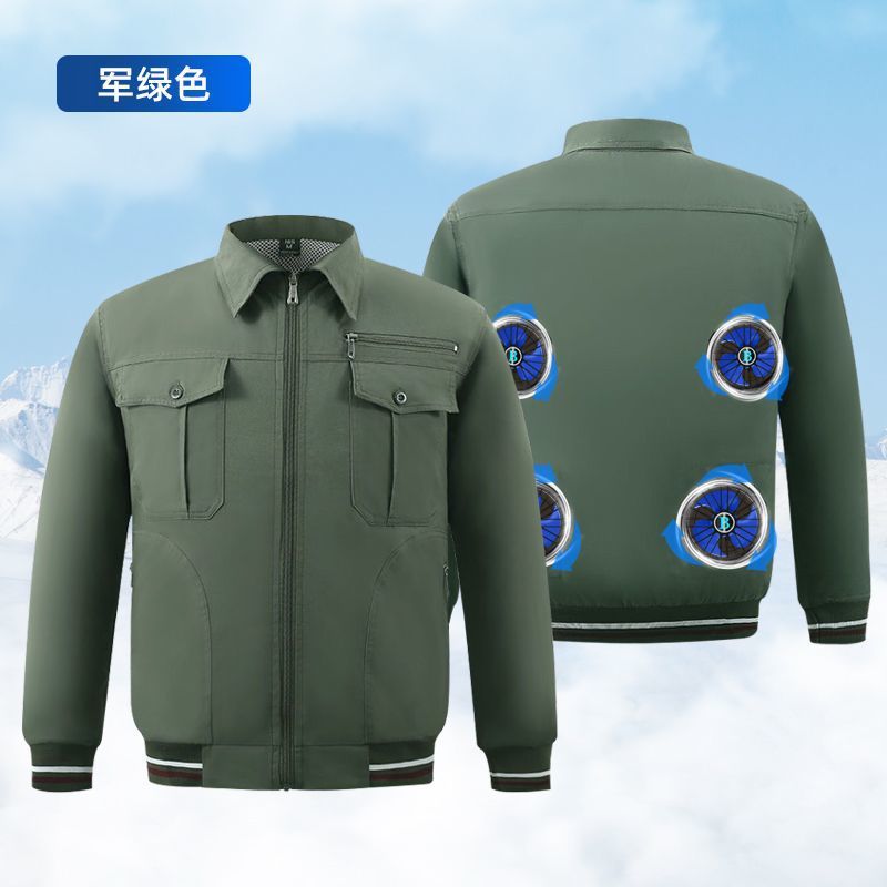 四扇風機の軍緑の上着