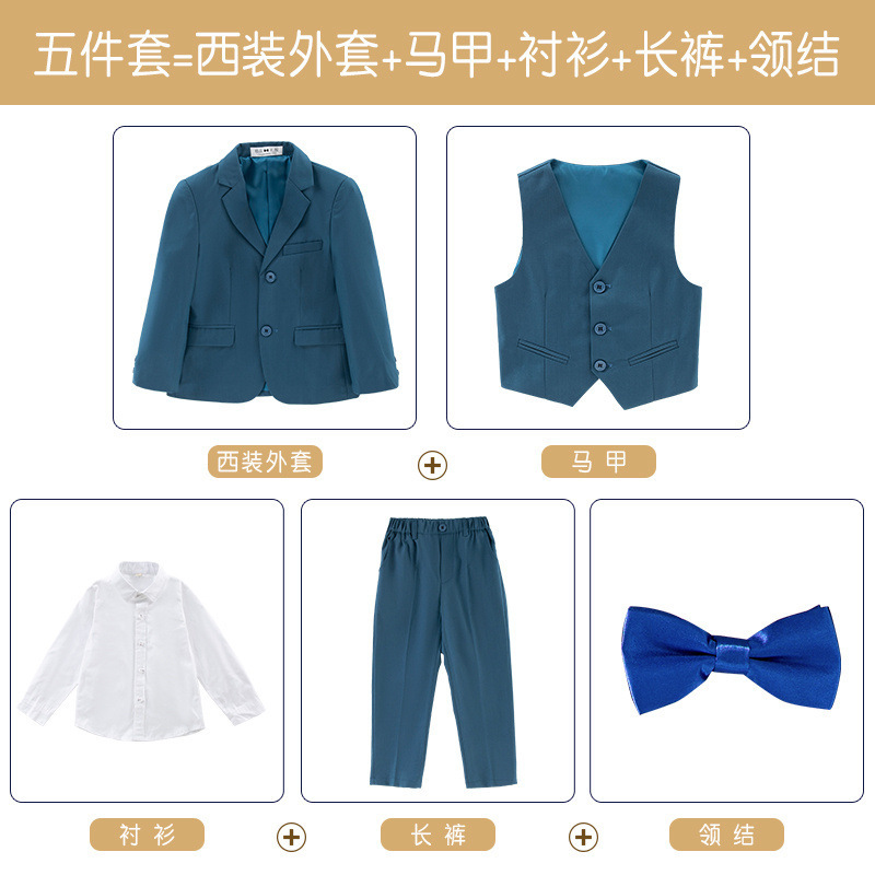 オーシャンブルー(ジャケット+ベスト+パンツ+9122シャツ)胸スカーフ+ブルー蝶ネクタイ