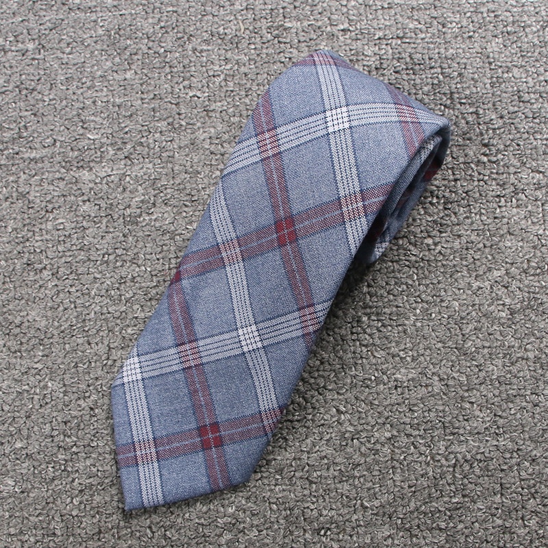 グレーブルー間赤白チェックネクタイ (d)