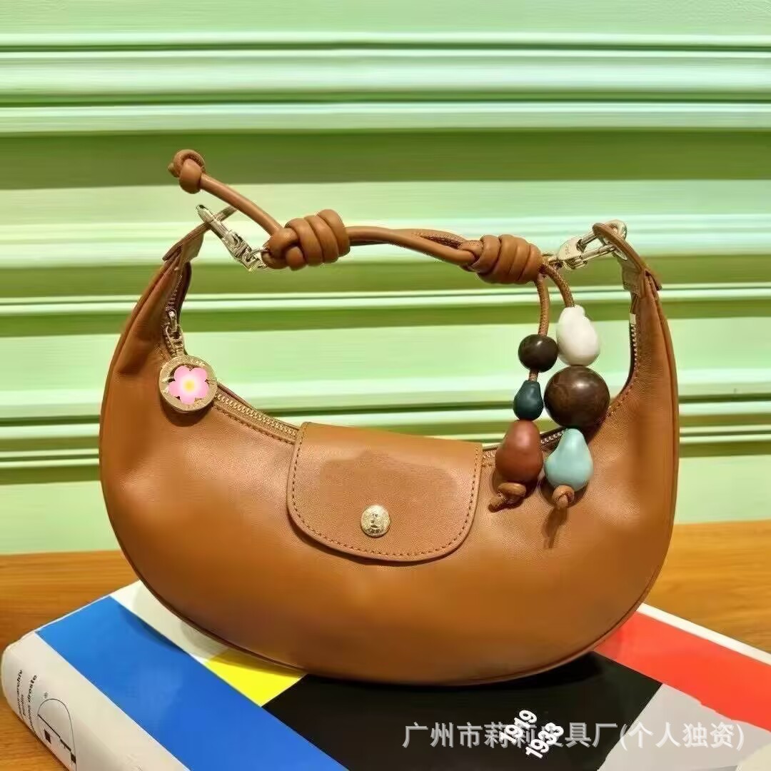 ハイバージョン牛革クレセントバッグ-ブラウン