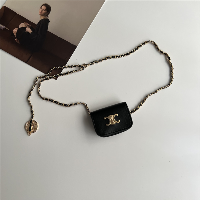 ↤ ↤ ↤ ブラック スモール セリーヌ ゴールド バックル チェーン ウエスト バッグ ↦↦↦