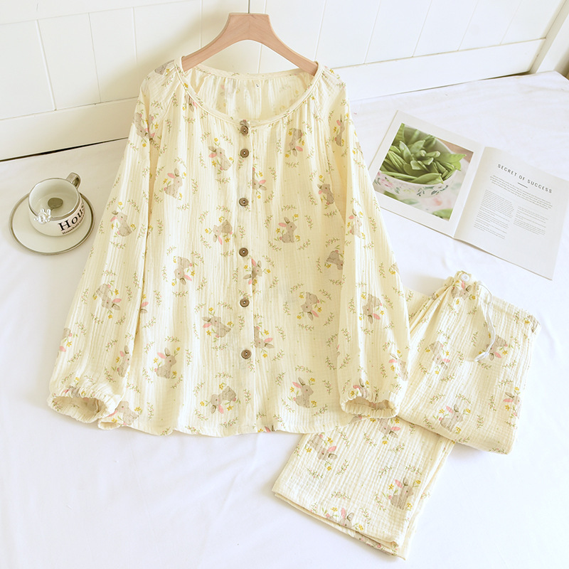 胸クッション/固定カップ純綿クレープラウンドネック監禁服スーツハッピーラビット