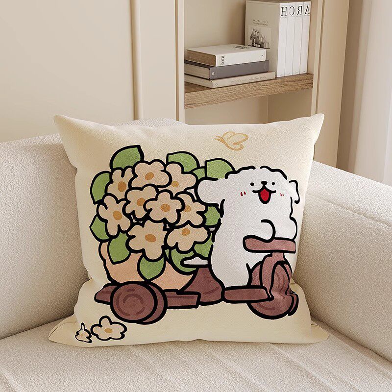 サイクリングラインの白い犬