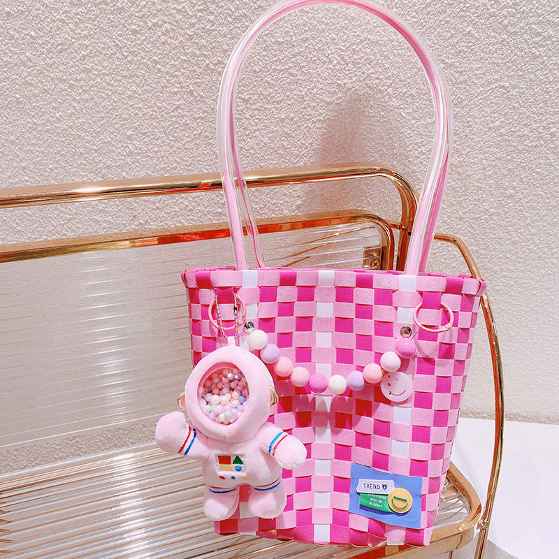 14.a 07宇宙飛行士のビーズのピンクの編み物バッグ