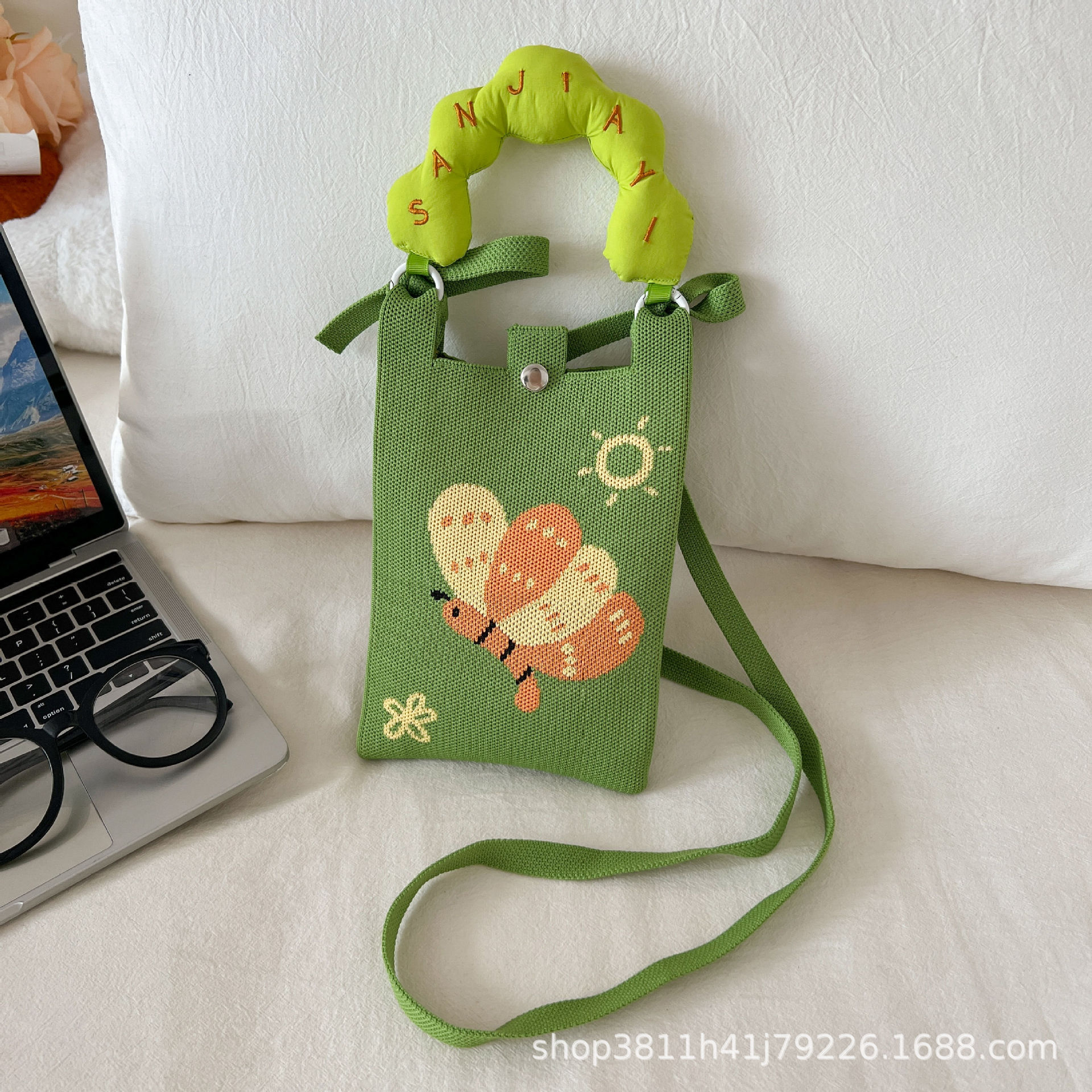 【ハンドル+ショルダーストラップ】グリーンバタフライ