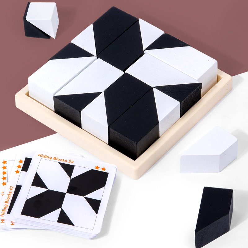 隠し積み木（木製ブロック）80問の問題カード＋365種類の図案