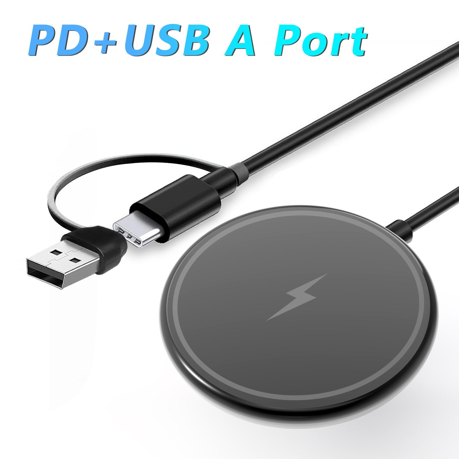 [PDインターフェース+USBインターフェース]携帯電話/ヘッドフォンワイヤレス充電 - ブラック