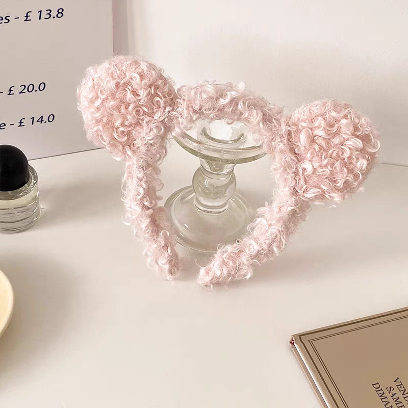 43#ウール ロール ピンク ベア イヤー ヘッドバンド