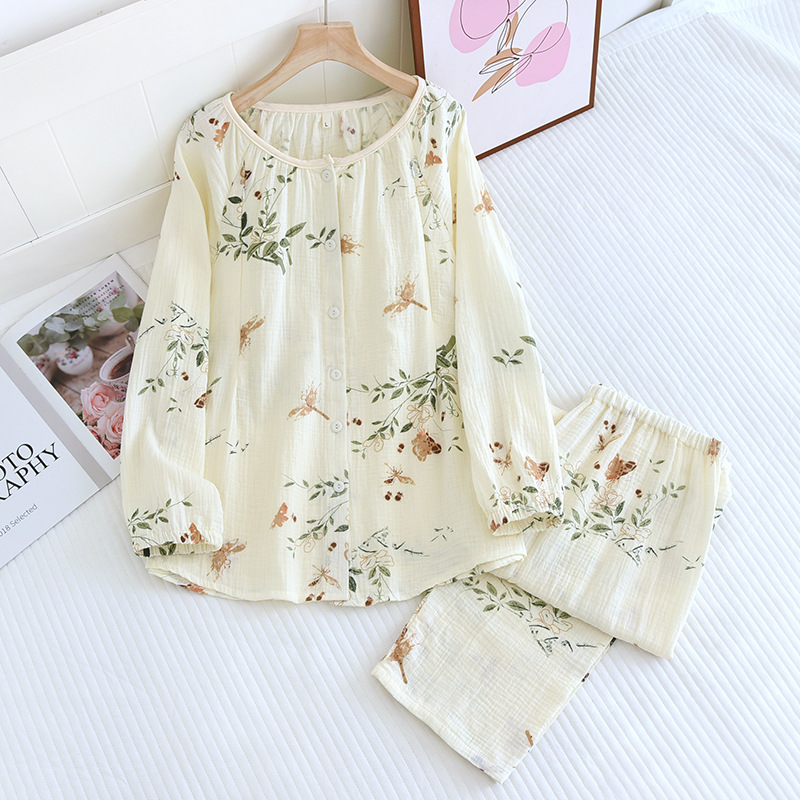 純綿クレープ丸首ムクゲ月子服セット