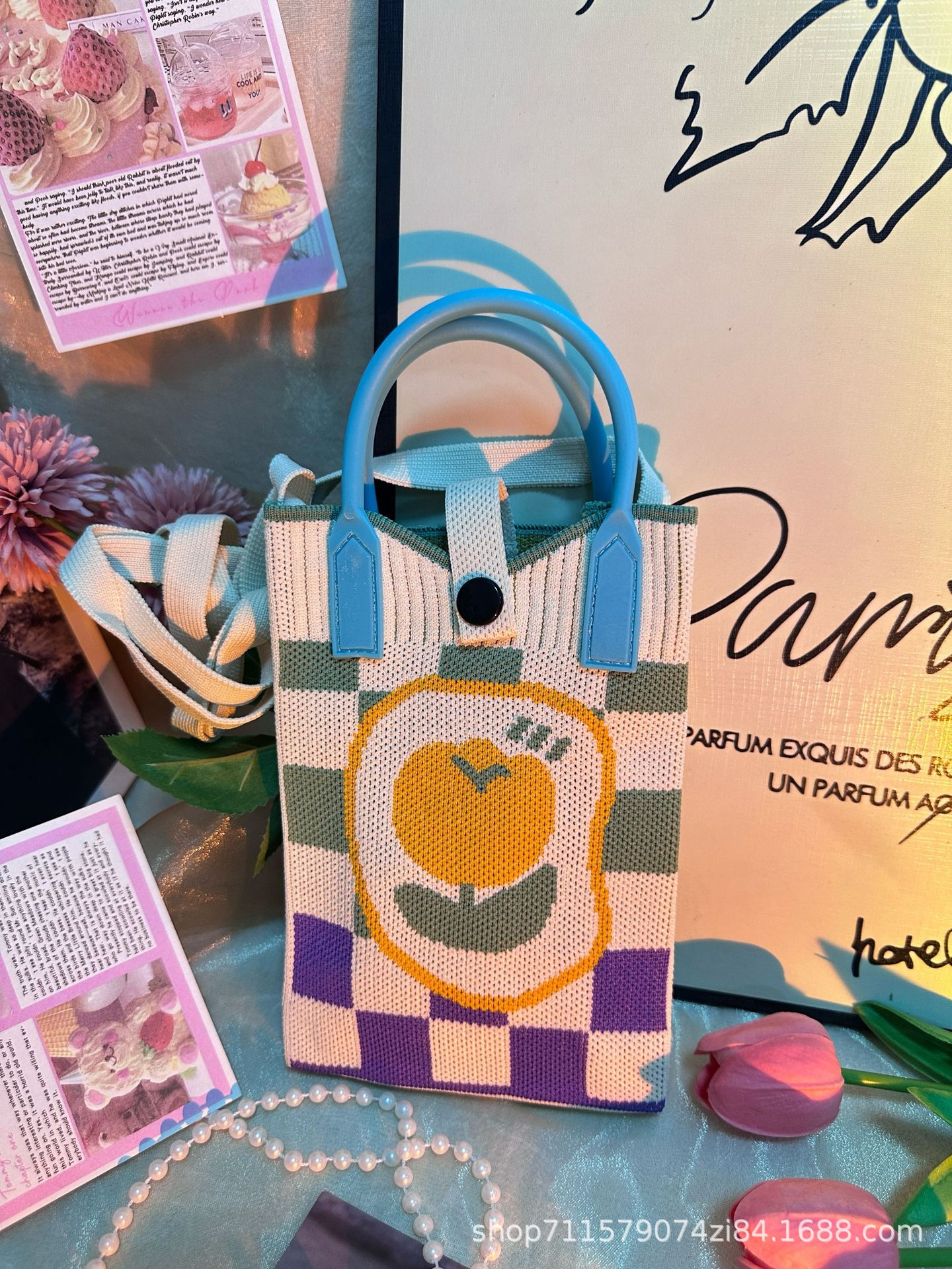 【シリコン+ショルダーストラップ】チェック柄チューリップ