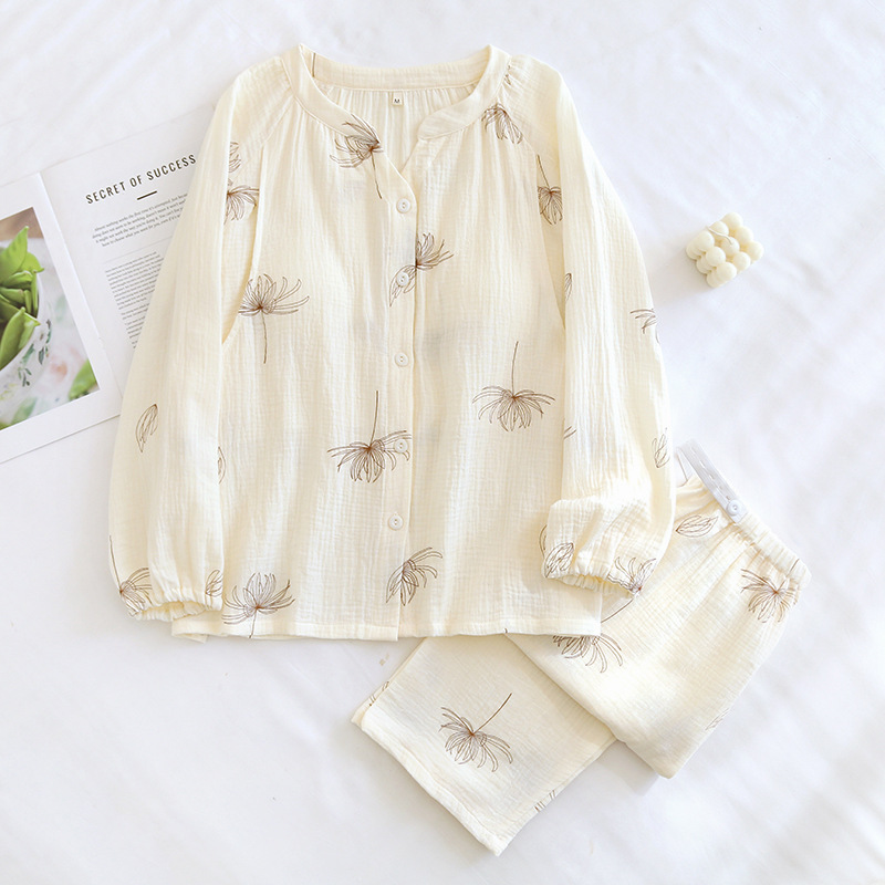 胸クッション/固定カップ純綿クレープVネック監禁服セットタンポポ