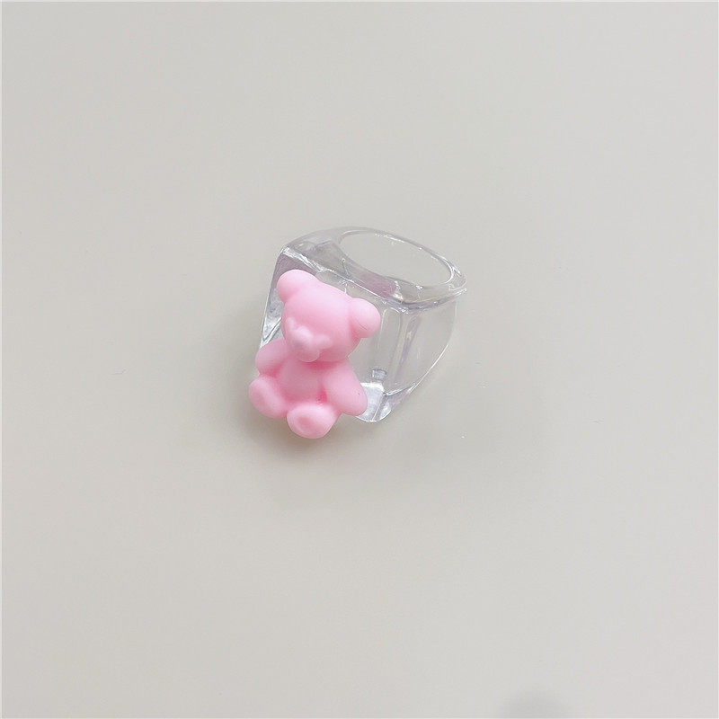 透明ブロックリング + ピンクベア