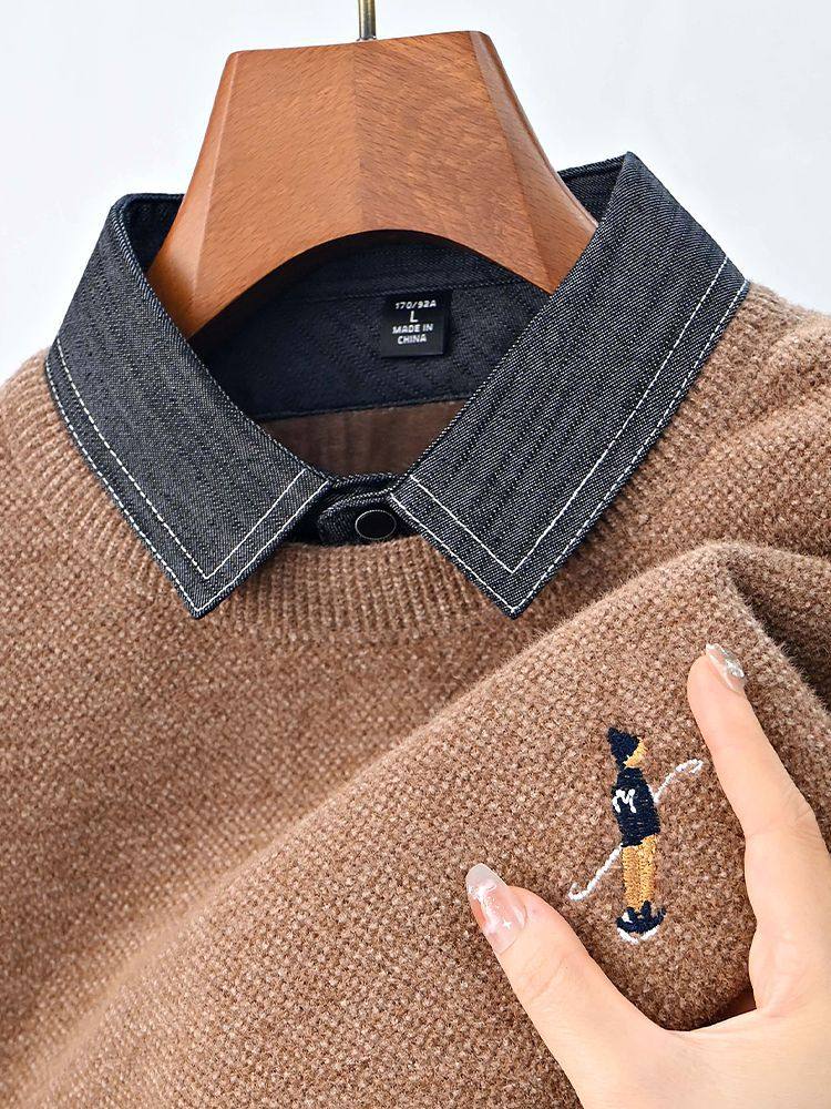 ブラウン(デニム衿ヴィラン刺繍)