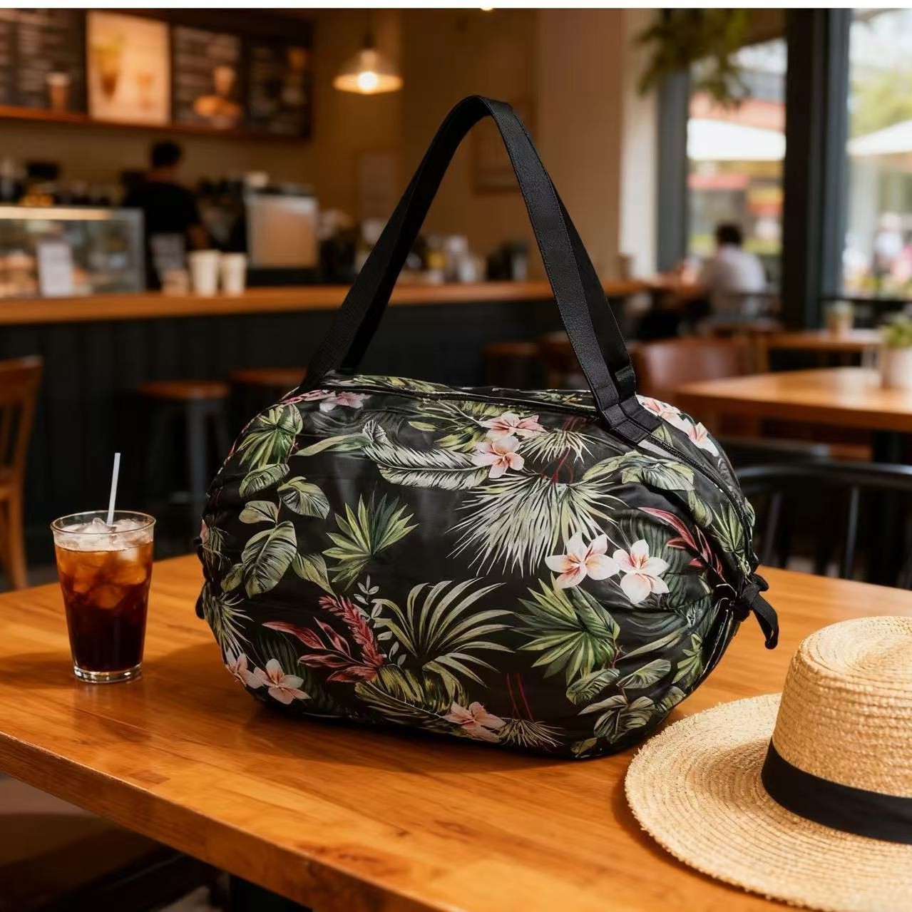 熱帯大葉グリーン植物 折りたたみ式アコーディオンバッグ 50*35cm