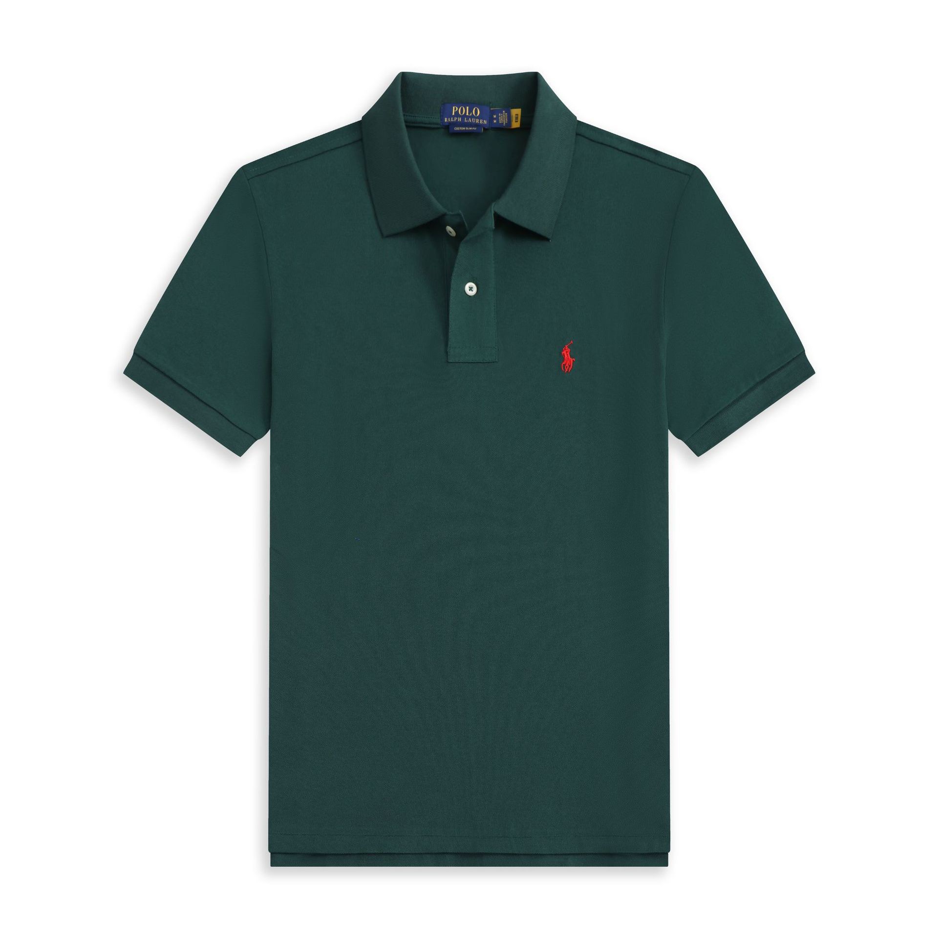 POLO 半袖【ダークグリーン×レッドラベル】