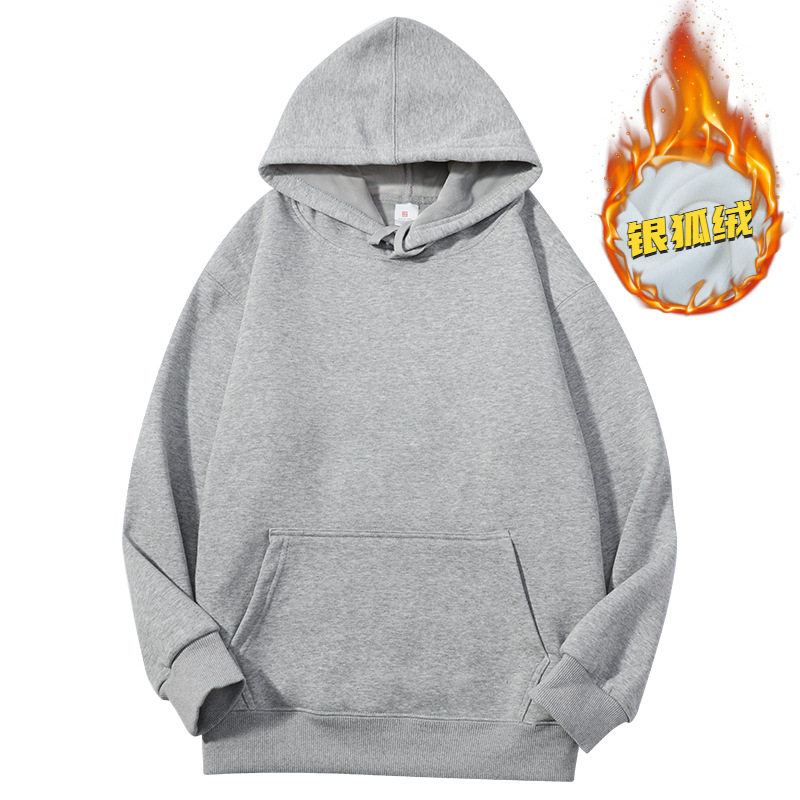 ヘザーグレーの中国綿フード付きフリーススウェットシャツ