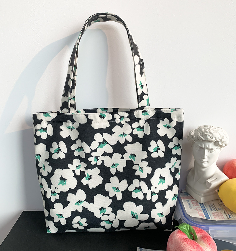 ジッパー付きモノクロ花ハンドバッグ