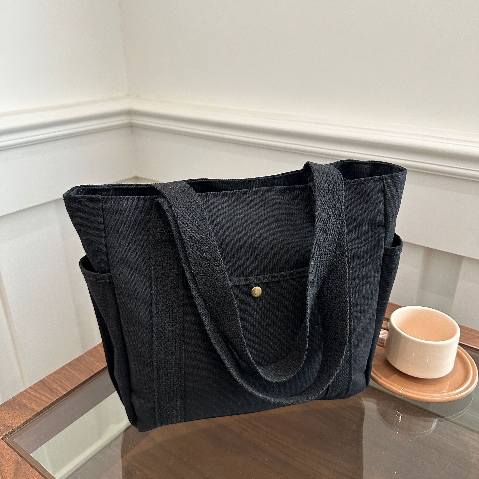 ブラック(キャンバスバッグ)ジッパー+裏地付き