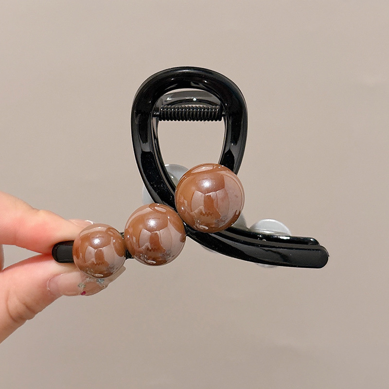 1#ブライトブラックボトムクリップ8cm【ダークコーヒーパール】