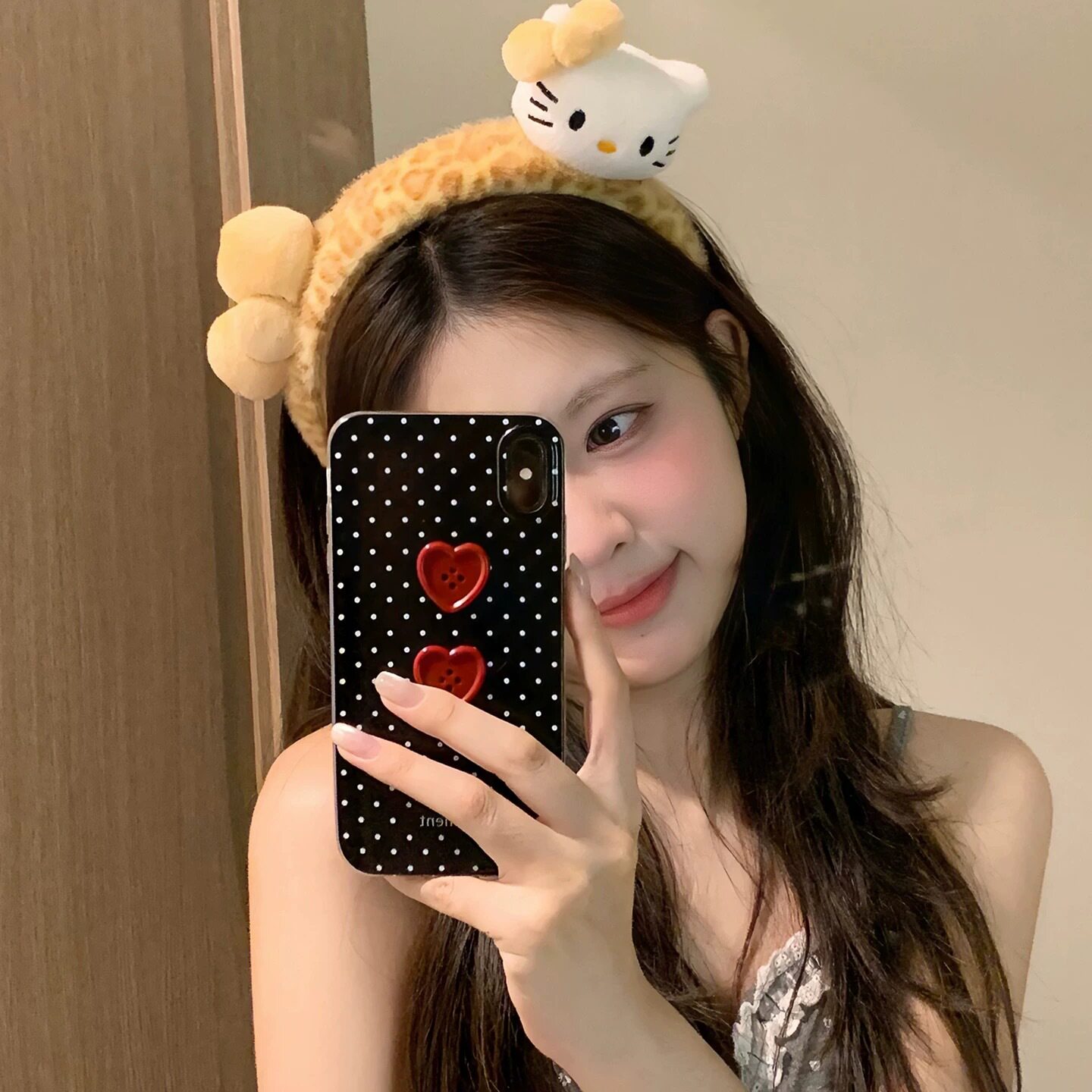 26#イエロー カ ヒョウ柄 KT キャット ボウ プラッシュ ヘッドバンド