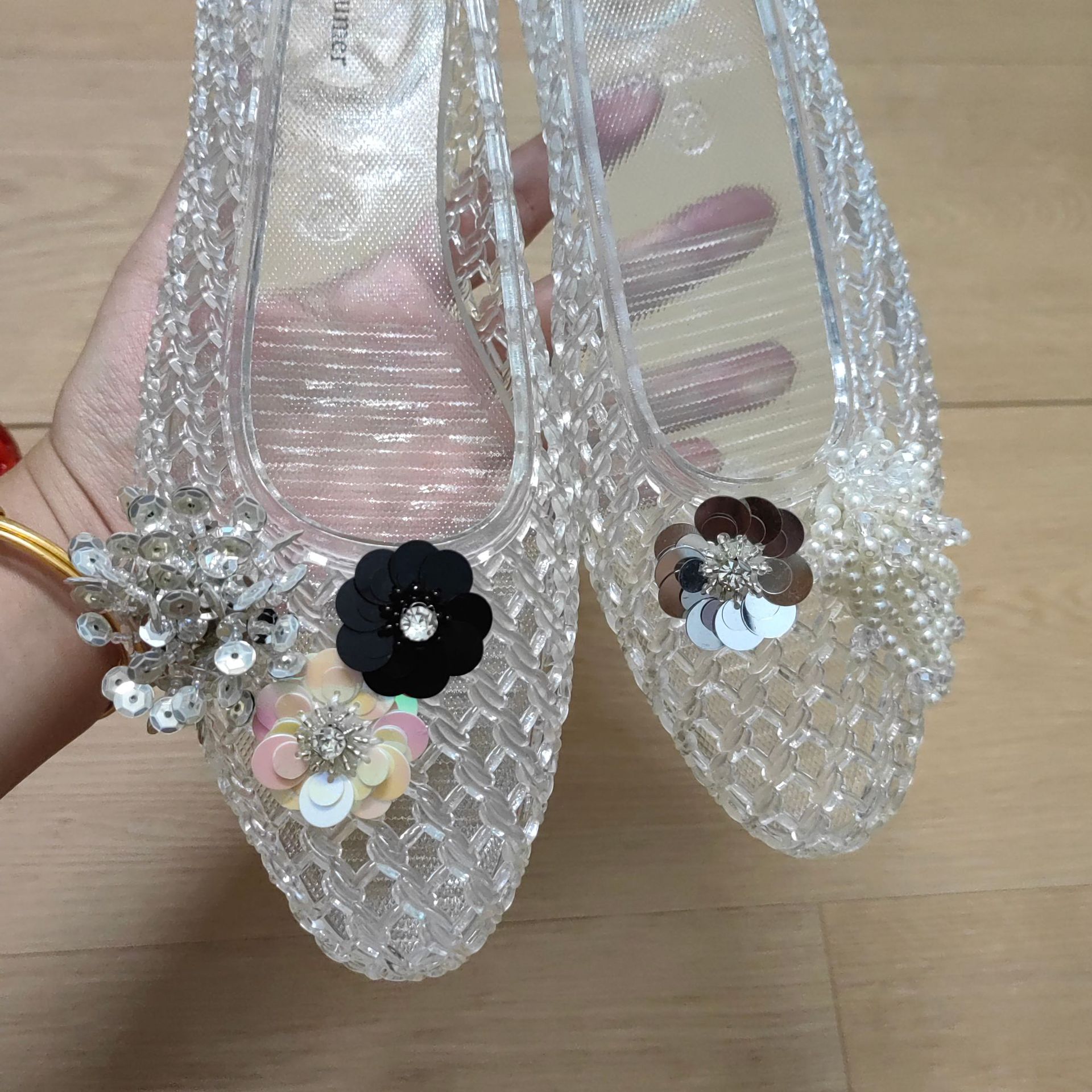 G03 透明シューズ + F001 ブライトダイヤモンドシューズフラワー