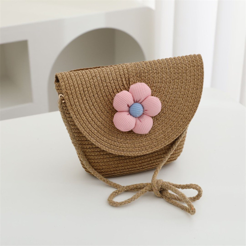 カーキ ピンク フラワー フリップ バッグ 19*14*5cm