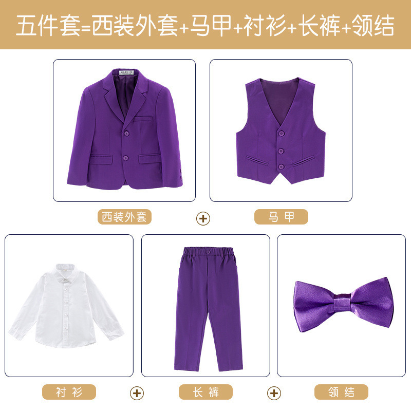 パープル(ジャケット+ベスト+パンツ+9122シャツ)胸スカーフ+パープル蝶ネクタイ